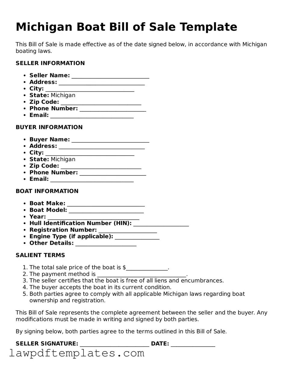 Free Boat Bill of Sale Template for the State of Michigan