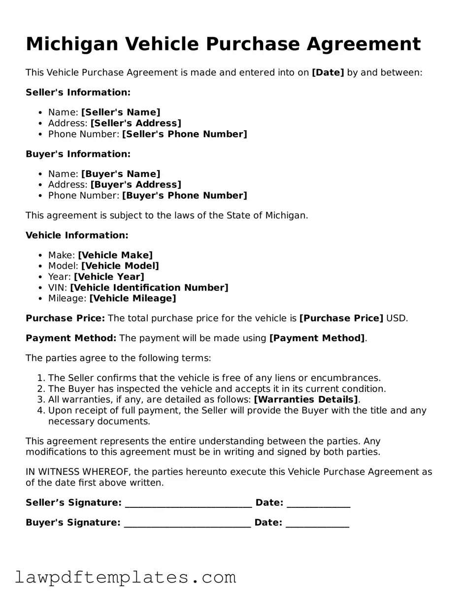 Free Vehicle Purchase Agreement Template for the State of Michigan