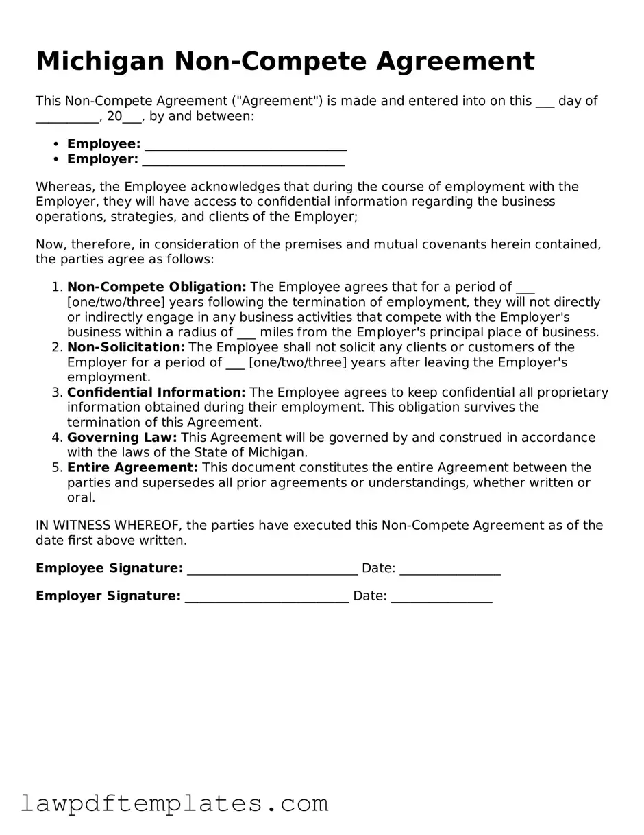 Free Non-compete Agreement Template for the State of Michigan