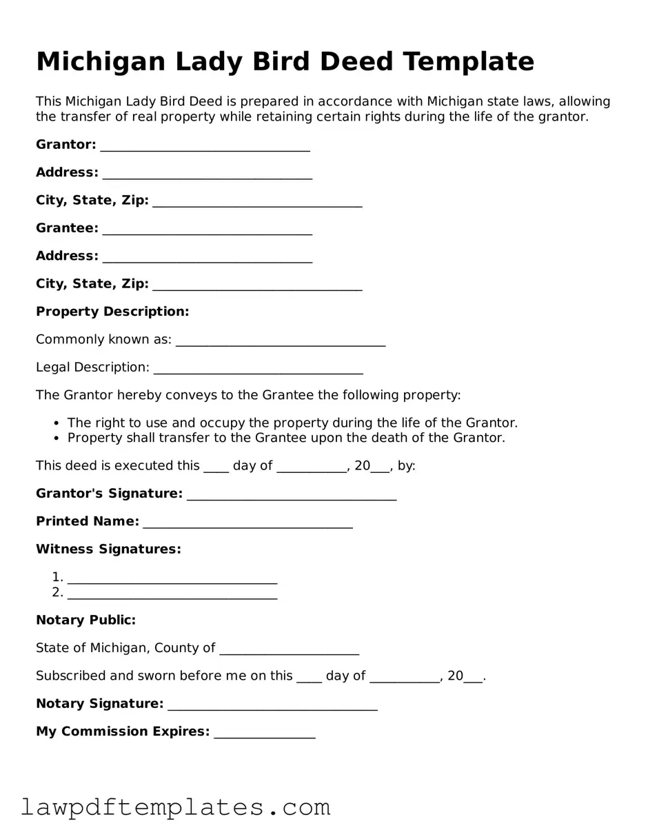 Free Lady Bird Deed Template for the State of Michigan