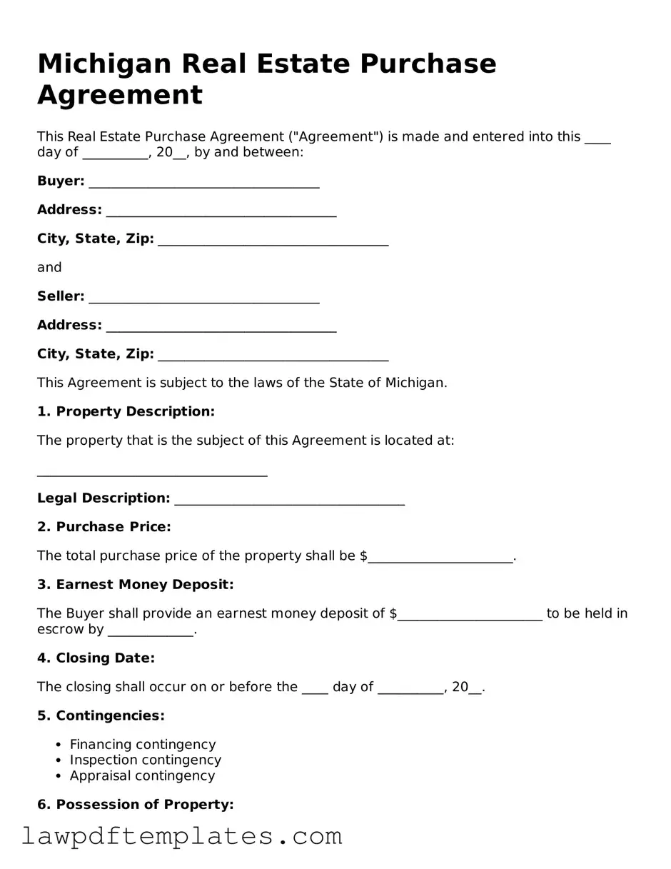 Free Real Estate Purchase Agreement Template for the State of Michigan