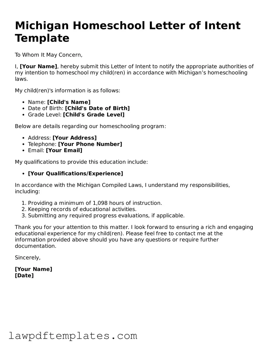 Free Homeschool Letter of Intent Template for the State of Michigan