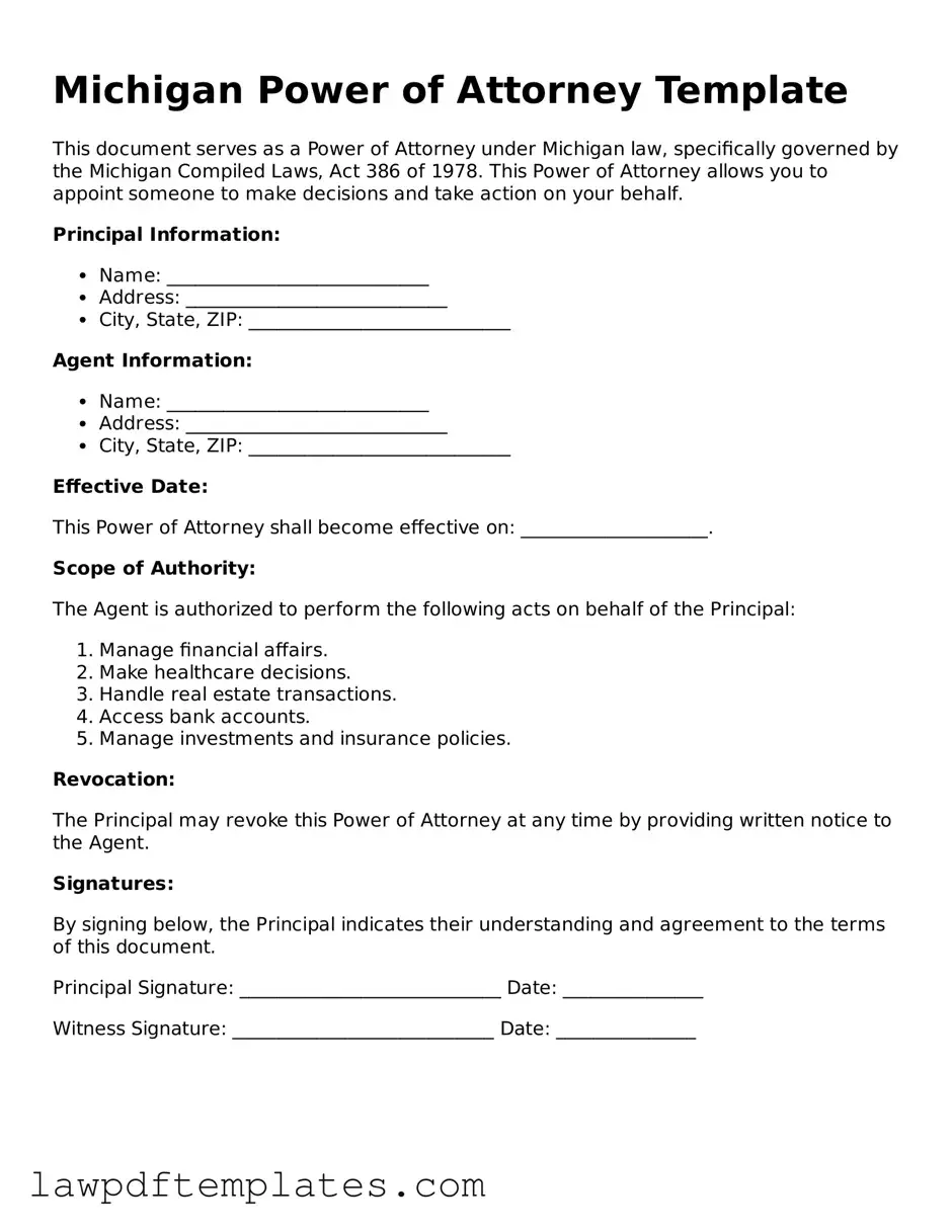 Free Power of Attorney Template for the State of Michigan