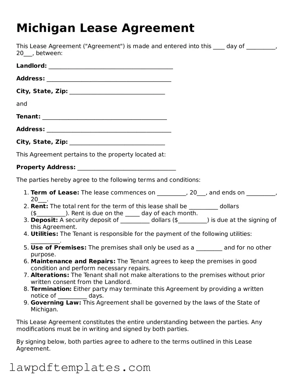 Free Lease Agreement Template for the State of Michigan