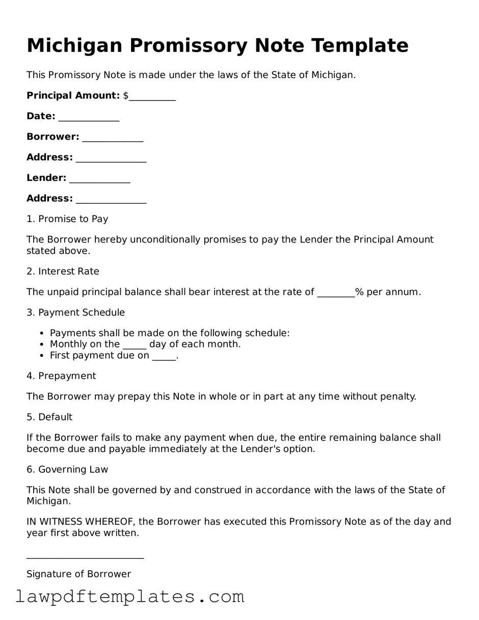Free Promissory Note Template for the State of Michigan