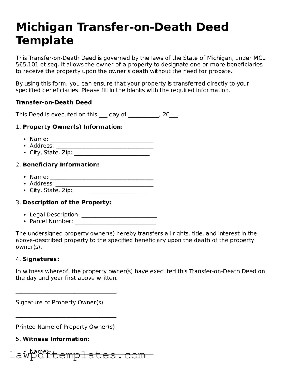 Free Transfer-on-Death Deed Template for the State of Michigan