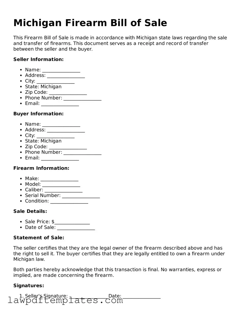 Free Firearm Bill of Sale Template for the State of Michigan
