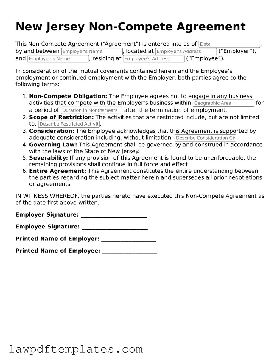 Free Non-compete Agreement Template for the State of New Jersey