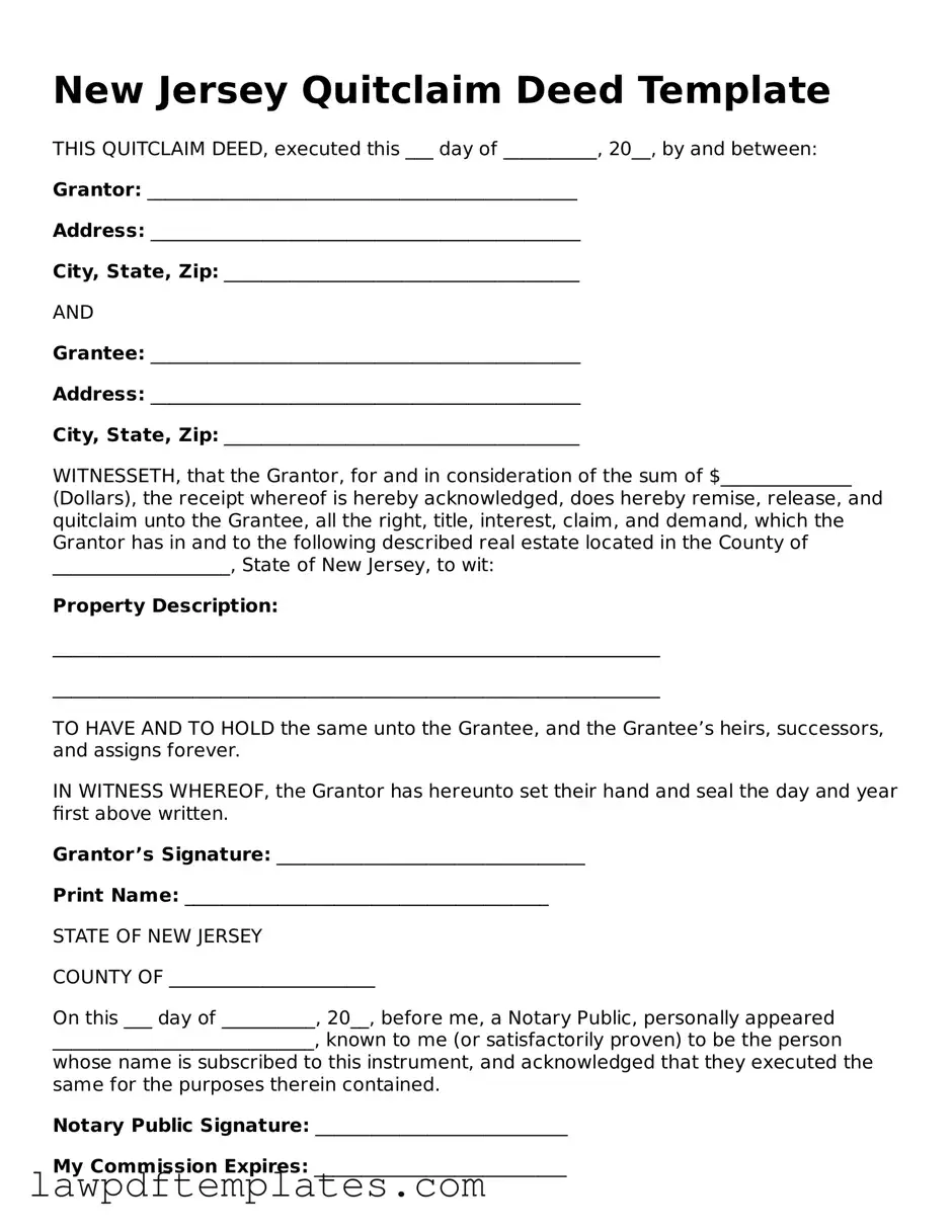 Free Quitclaim Deed Template for the State of New Jersey