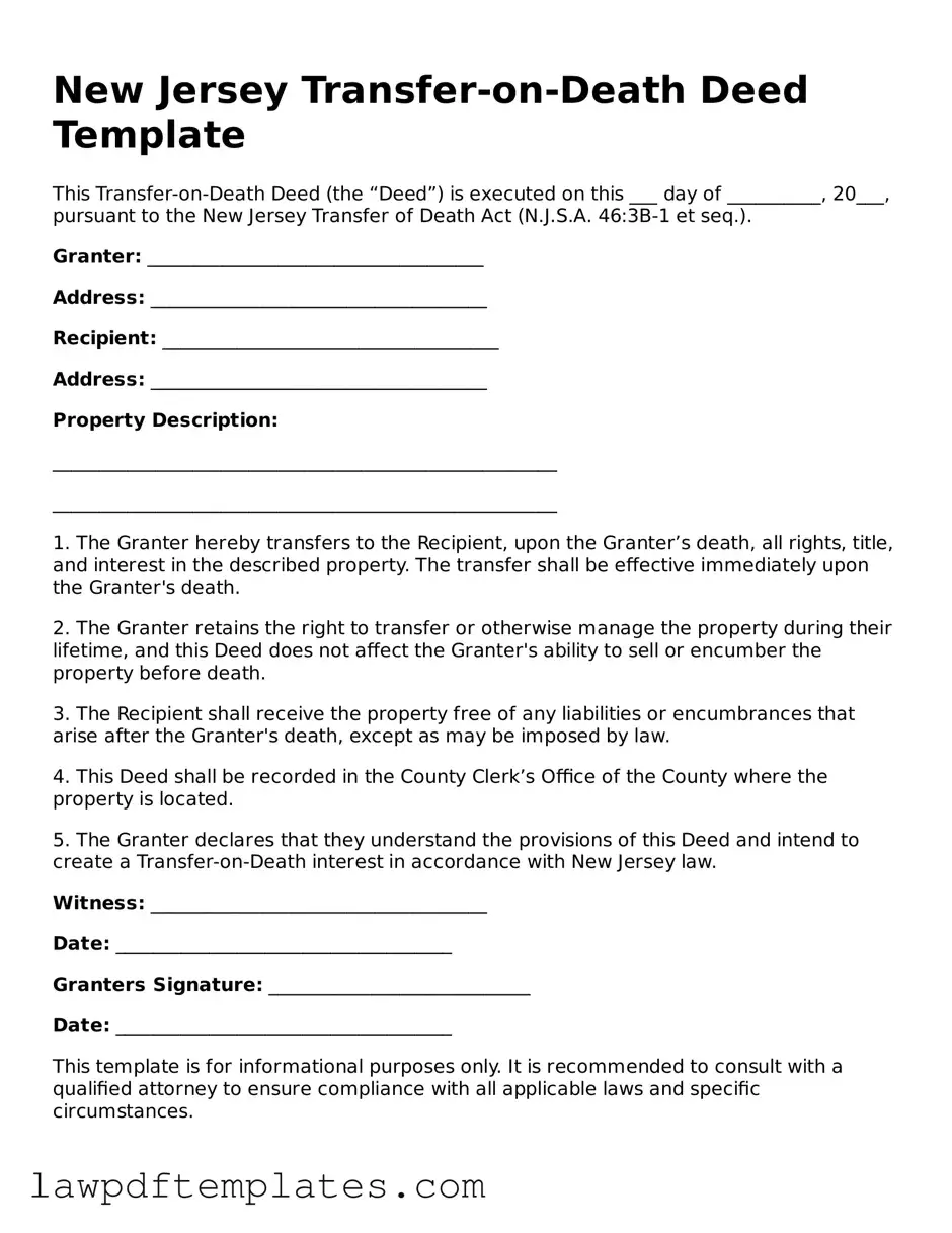 Free Transfer-on-Death Deed Template for the State of New Jersey
