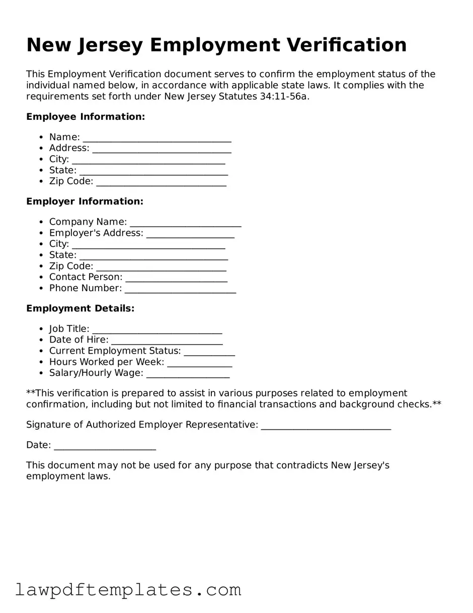 Free Employment Verification Template for the State of New Jersey