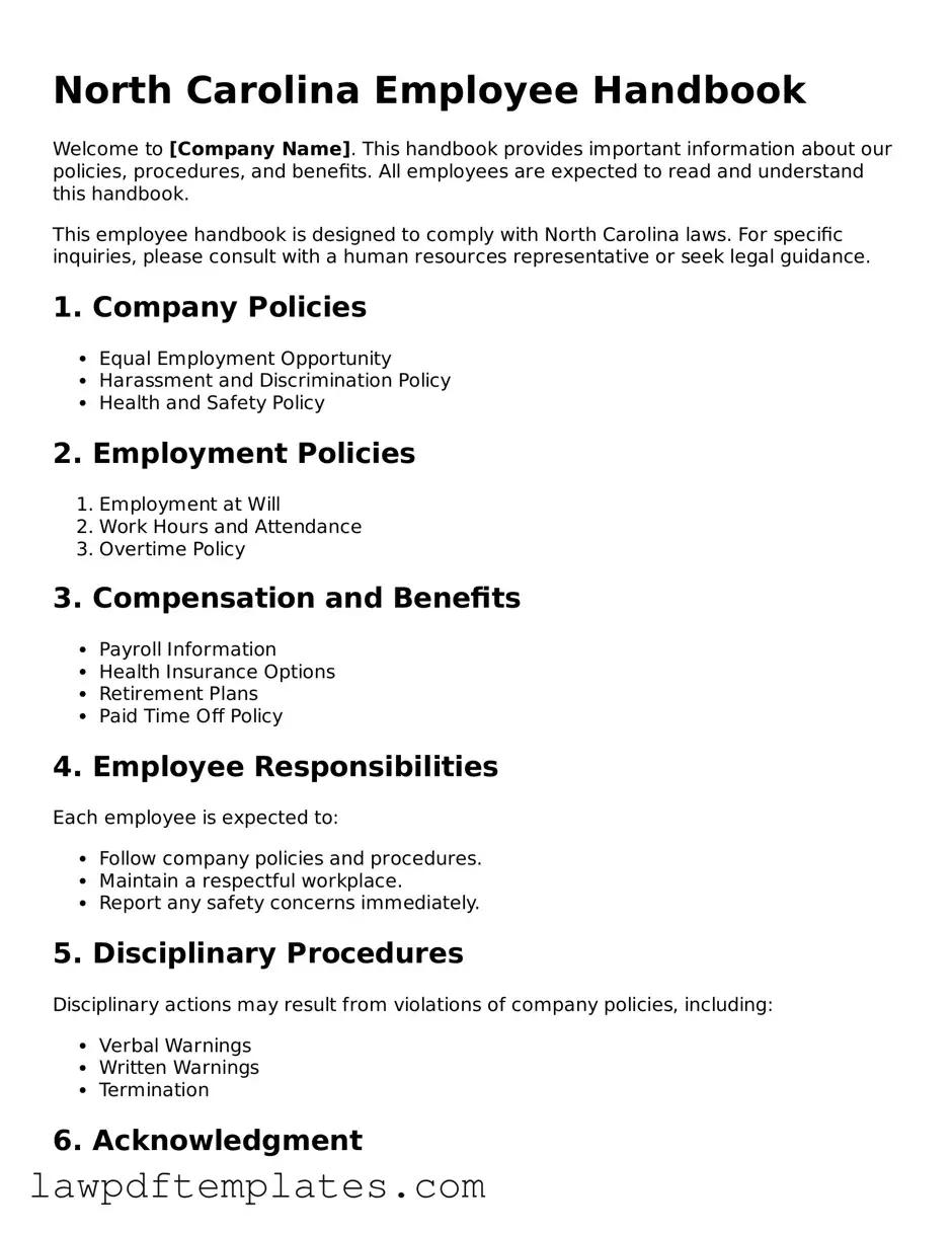 Free Employee Handbook Template for the State of North Carolina