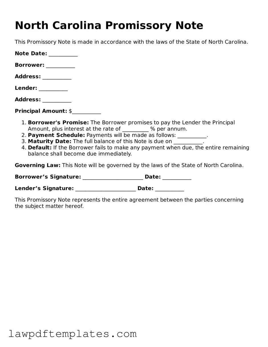 Free Promissory Note Template for the State of North Carolina