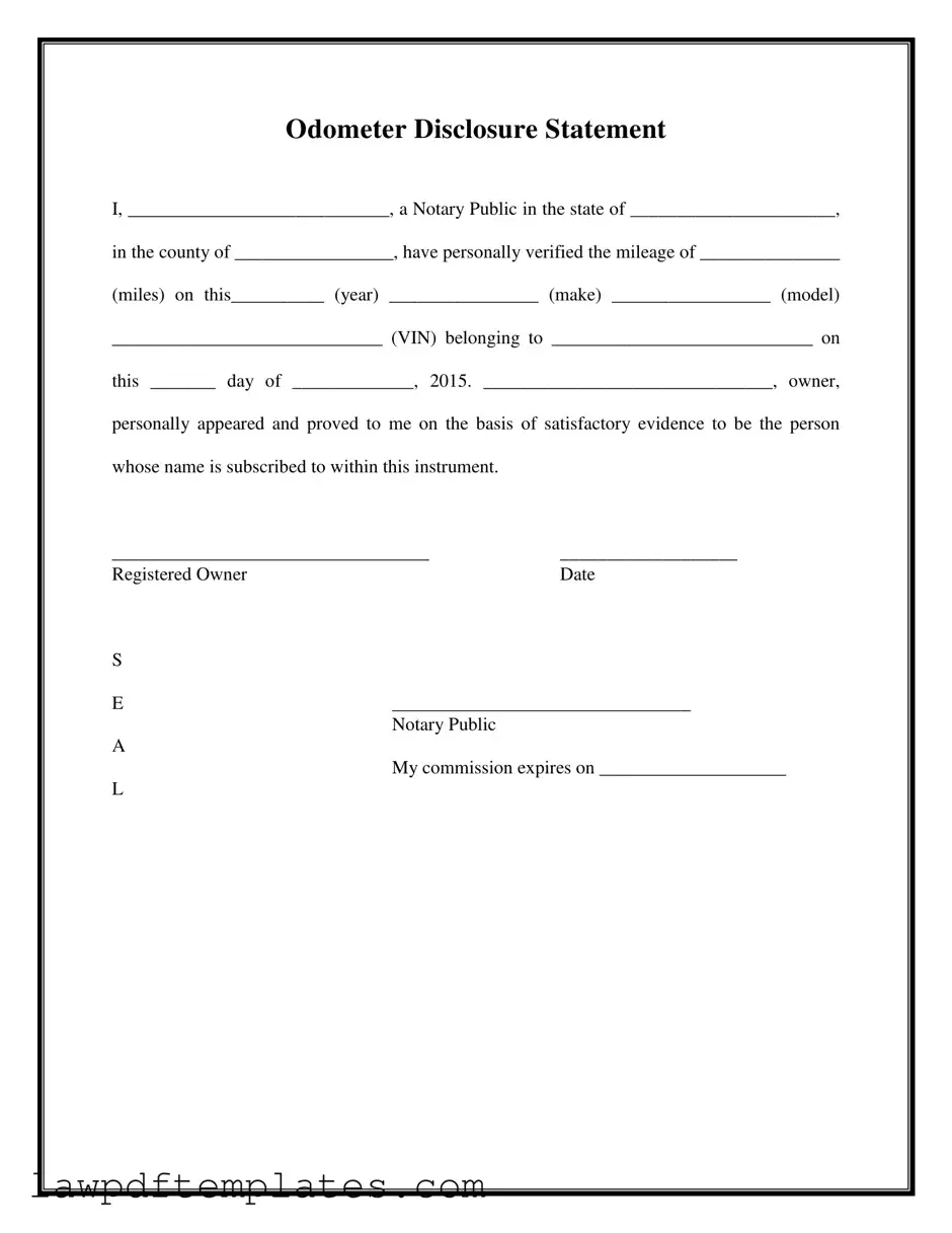 Fillable Notarized Odometer Statement Template