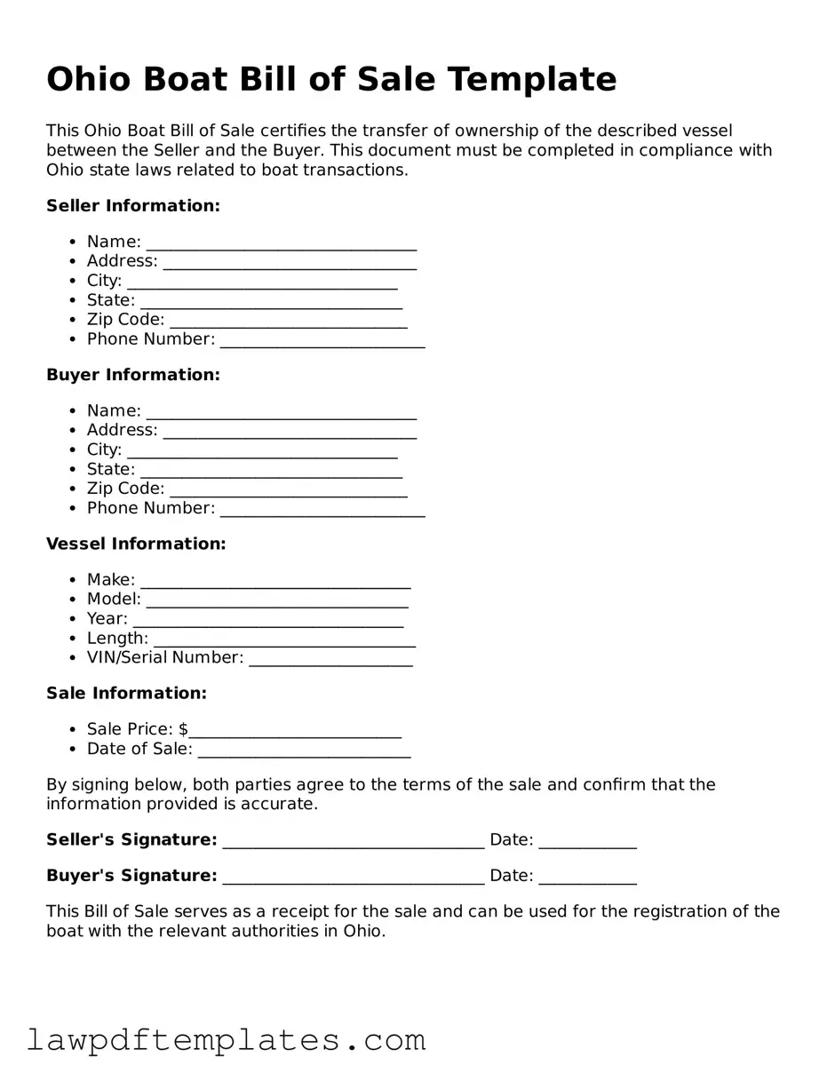 Free Boat Bill of Sale Template for the State of Ohio