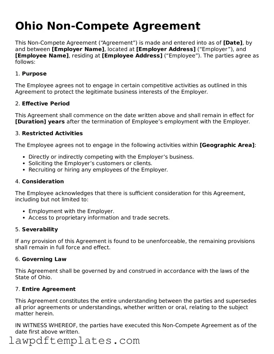 Free Non-compete Agreement Template for the State of Ohio