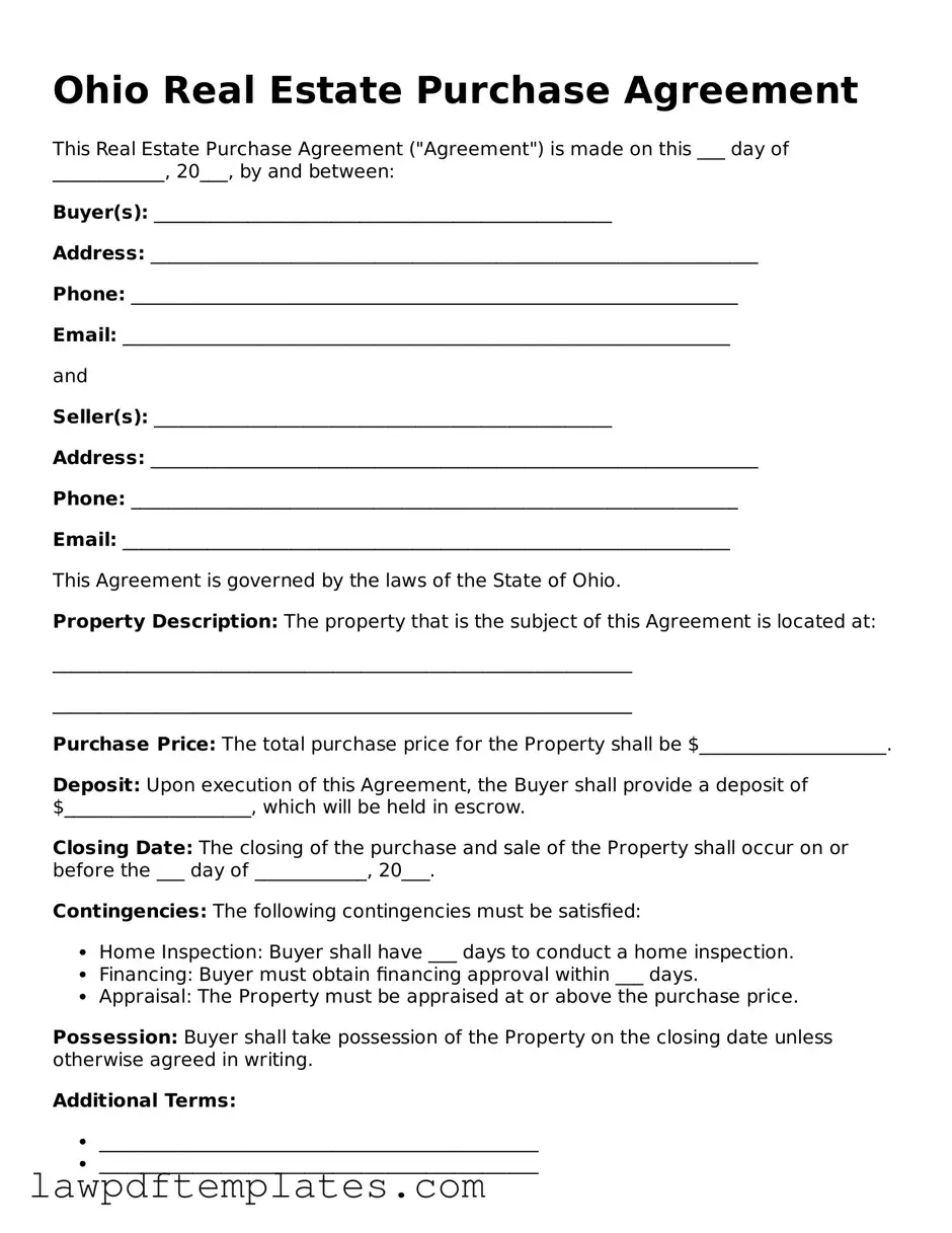 Free Real Estate Purchase Agreement Template for the State of Ohio