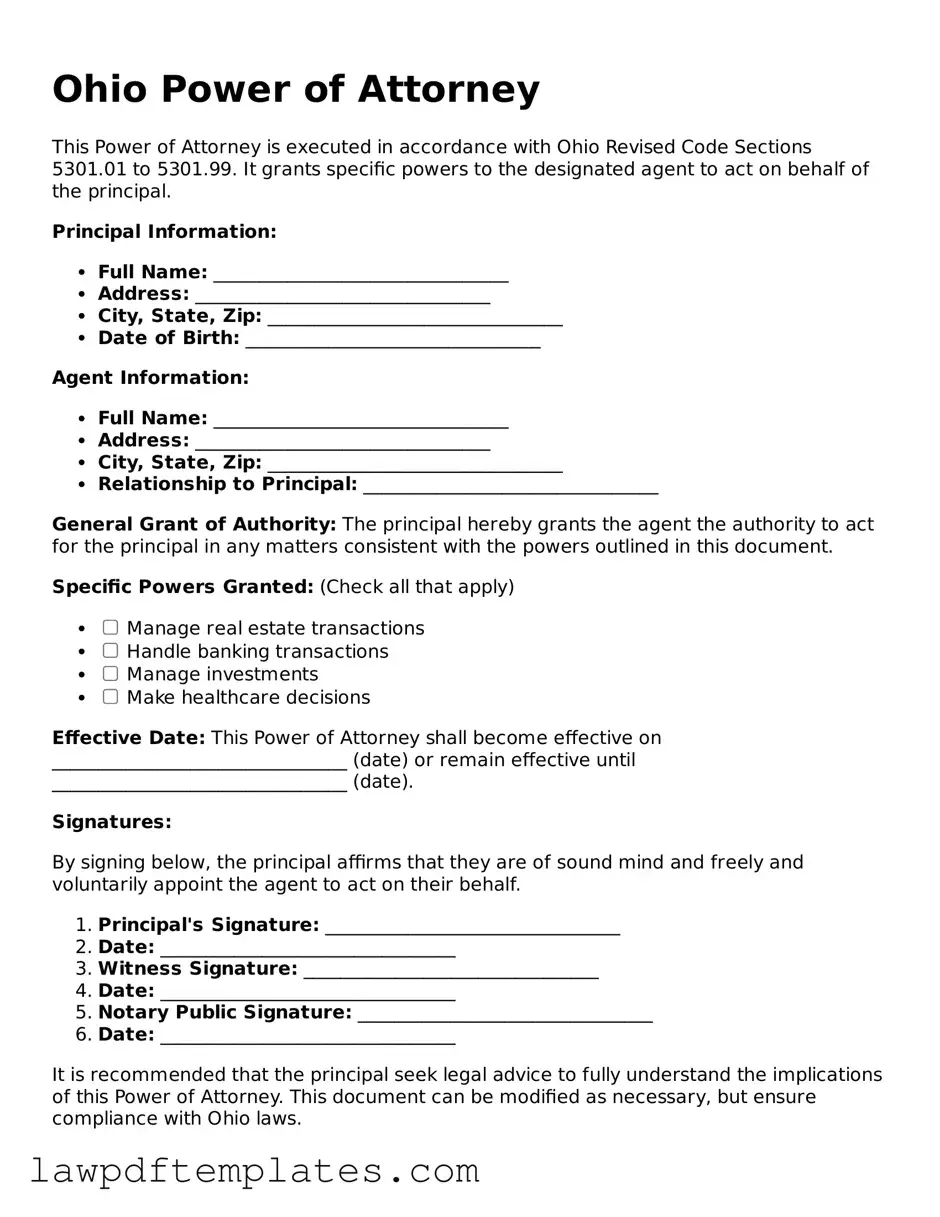 Free Power of Attorney Template for the State of Ohio