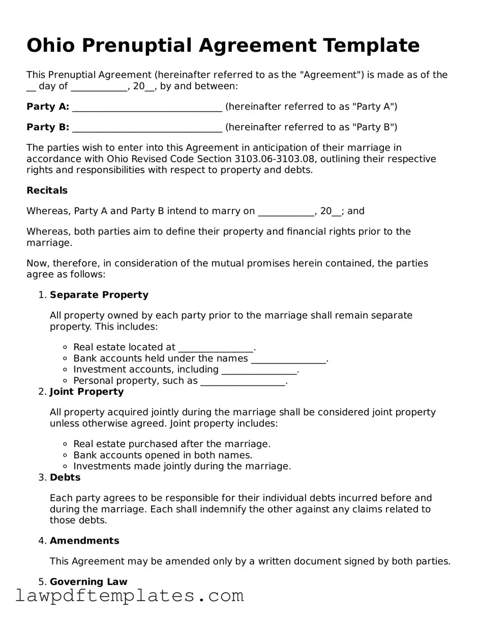 Free Prenuptial Agreement Template for the State of Ohio