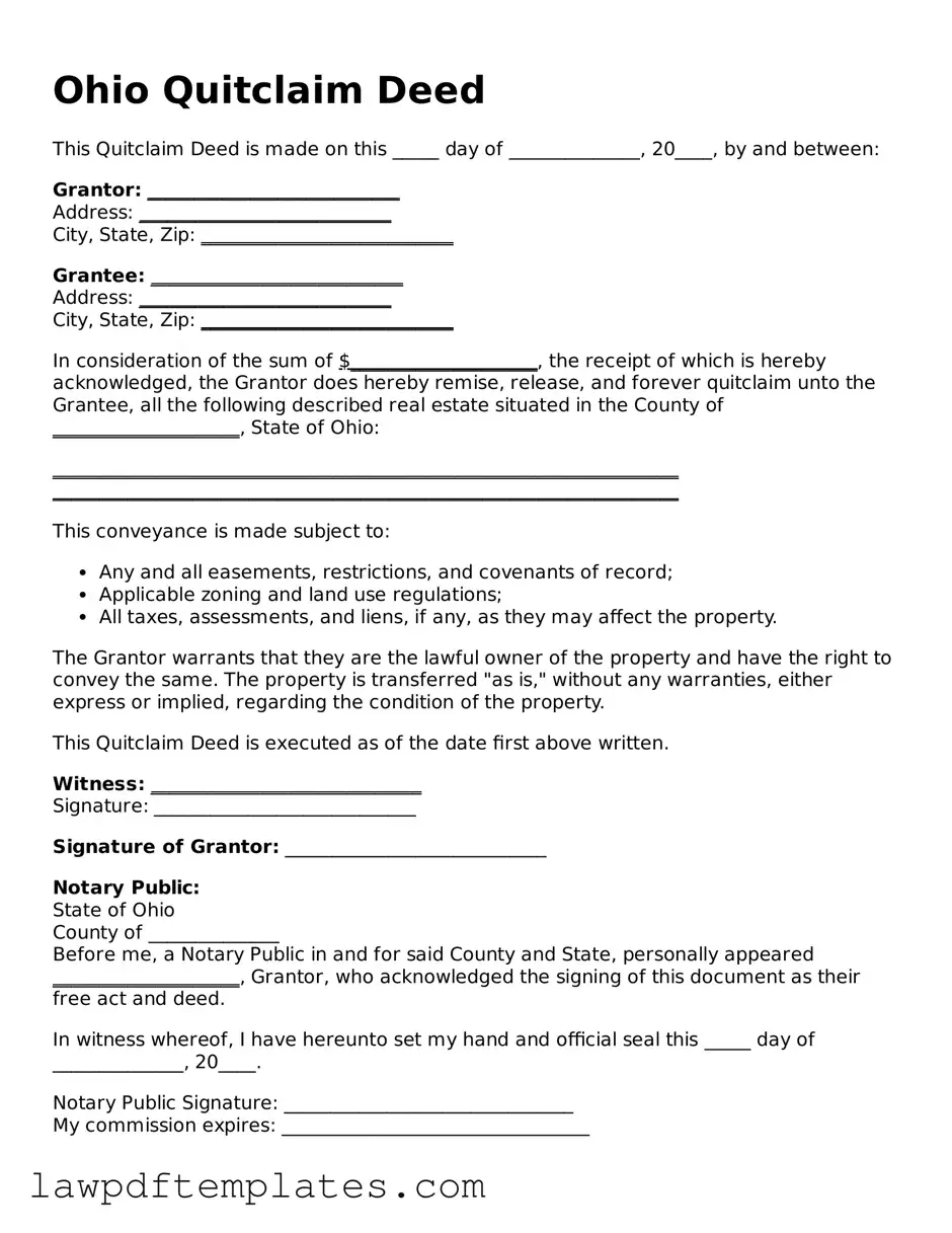 Free Quitclaim Deed Template for the State of Ohio