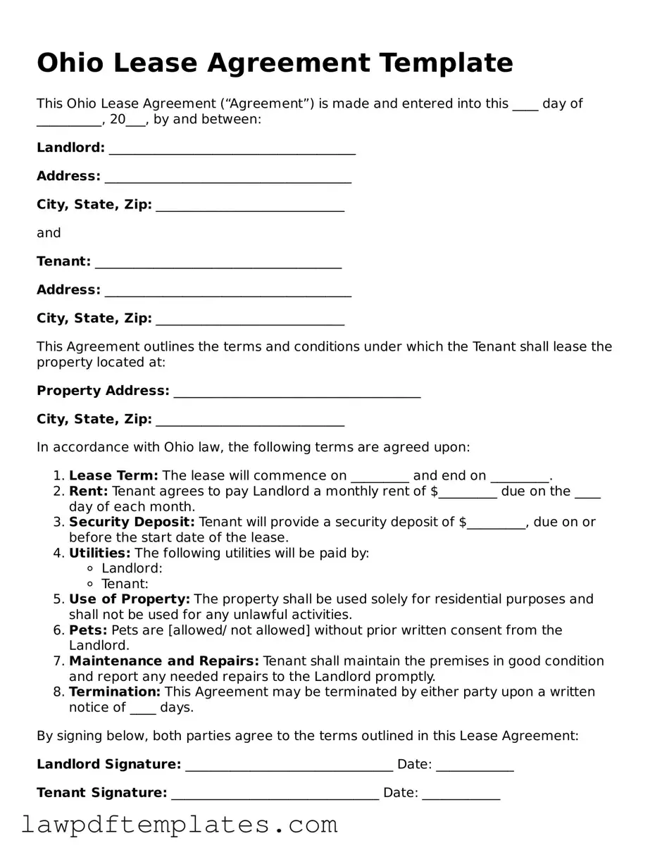 Free Lease Agreement Template for the State of Ohio