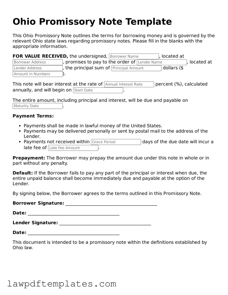 Free Promissory Note Template for the State of Ohio