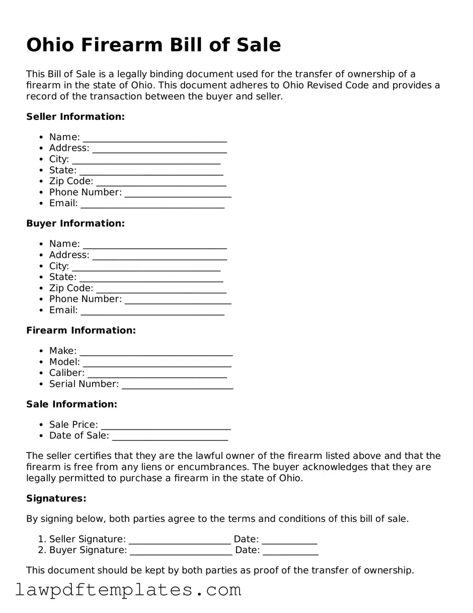 Free Firearm Bill of Sale Template for the State of Ohio