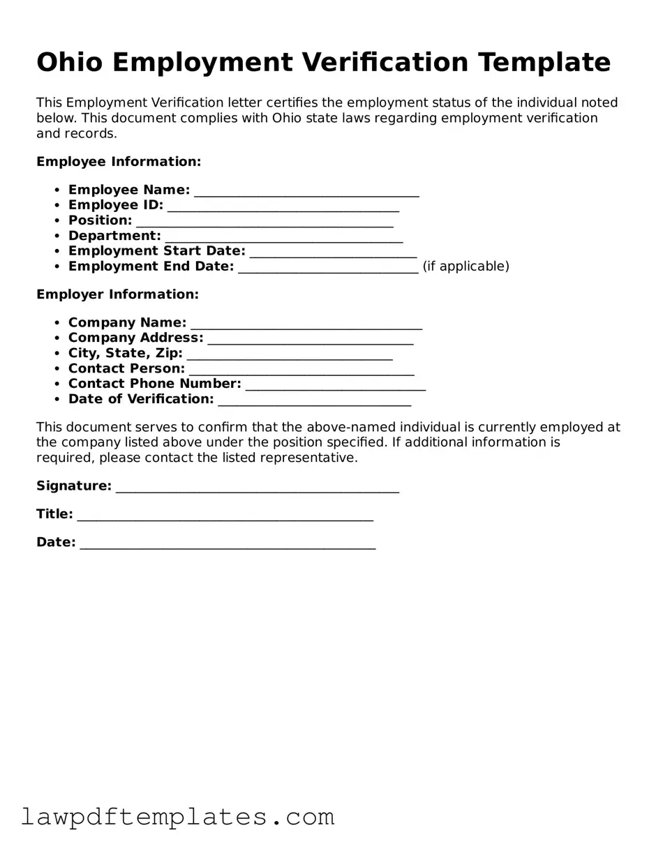 Free Employment Verification Template for the State of Ohio