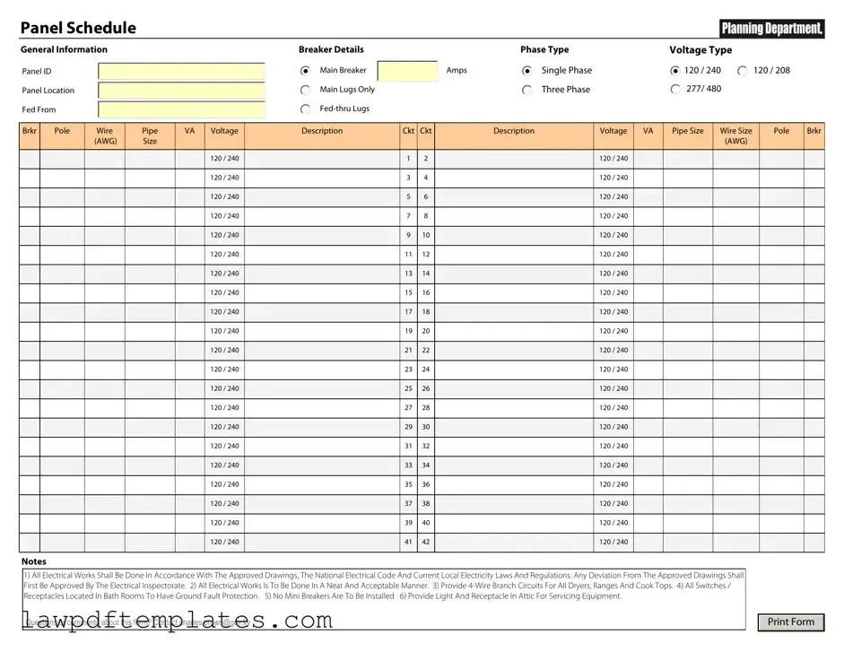 Fillable Electrical Panel Schedule Template