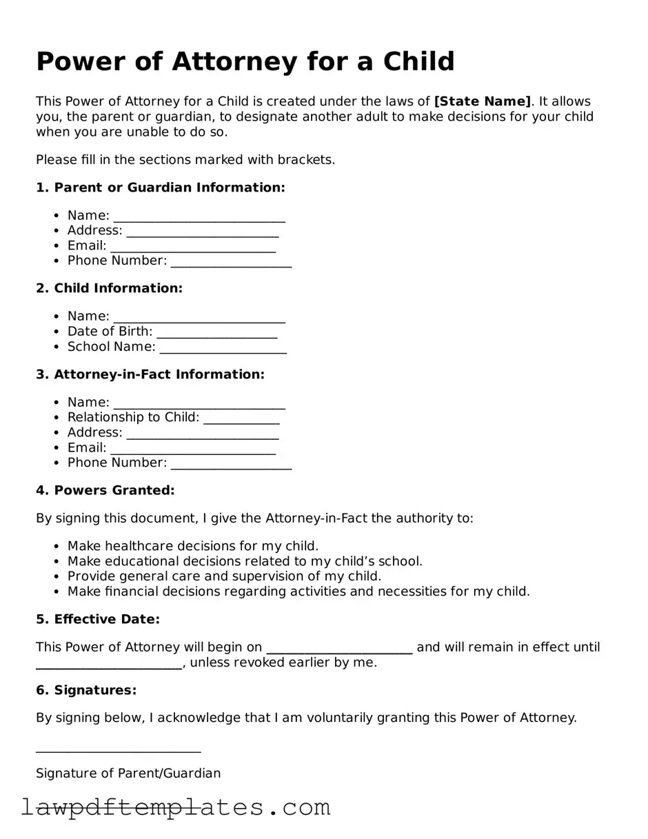 Attorney-Approved Power of Attorney for a Child Document