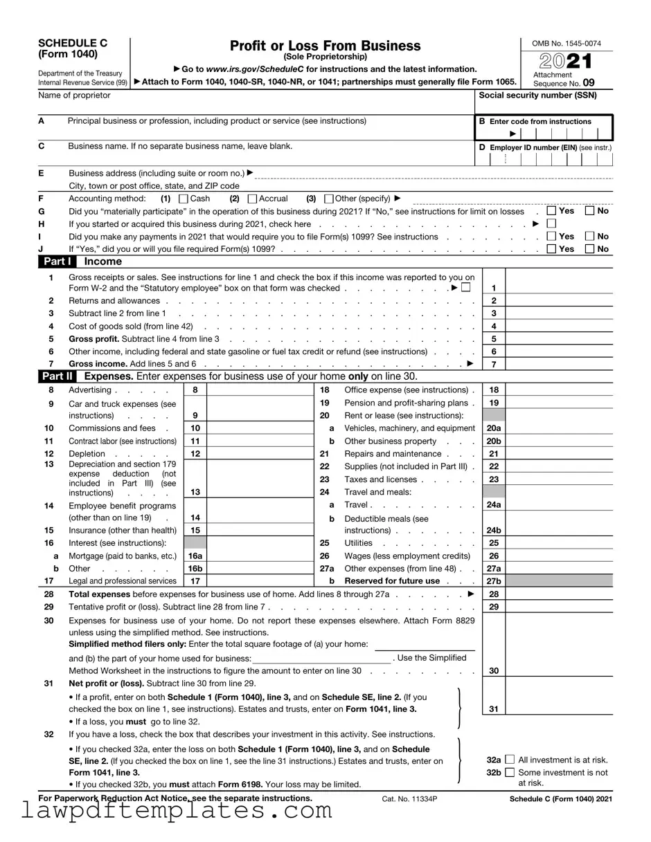 Fillable IRS Schedule C 1040 Template