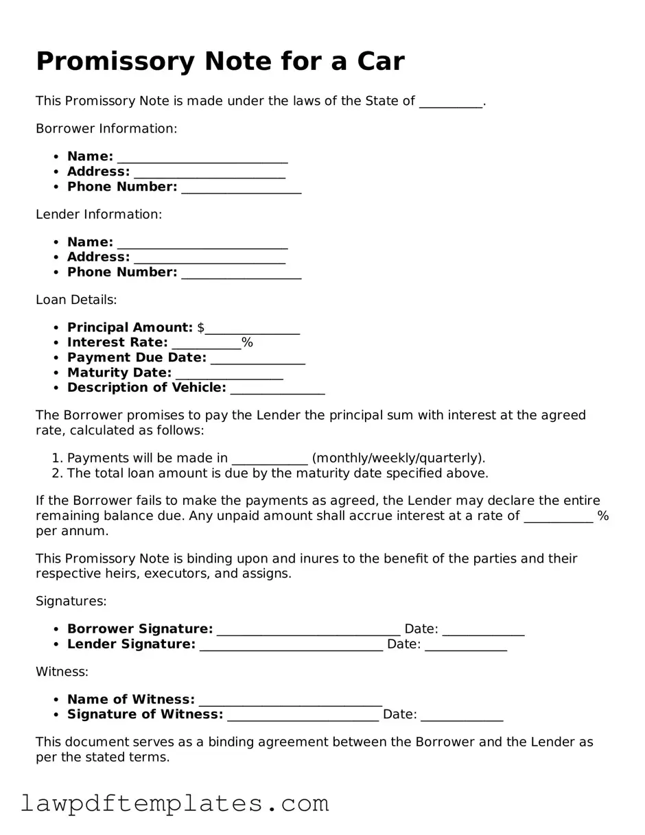 Attorney-Approved Promissory Note for a Car Document