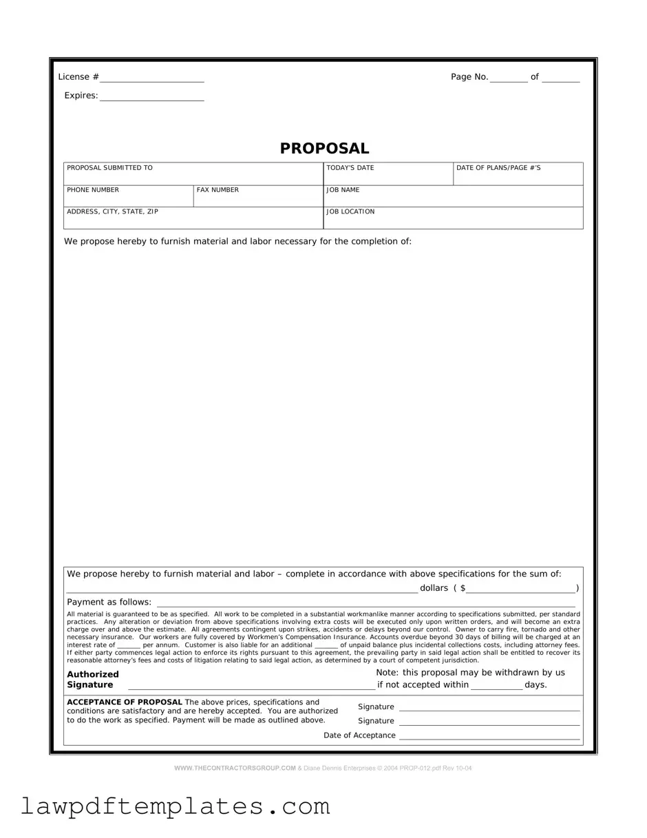 Fillable Construction proposal form Template