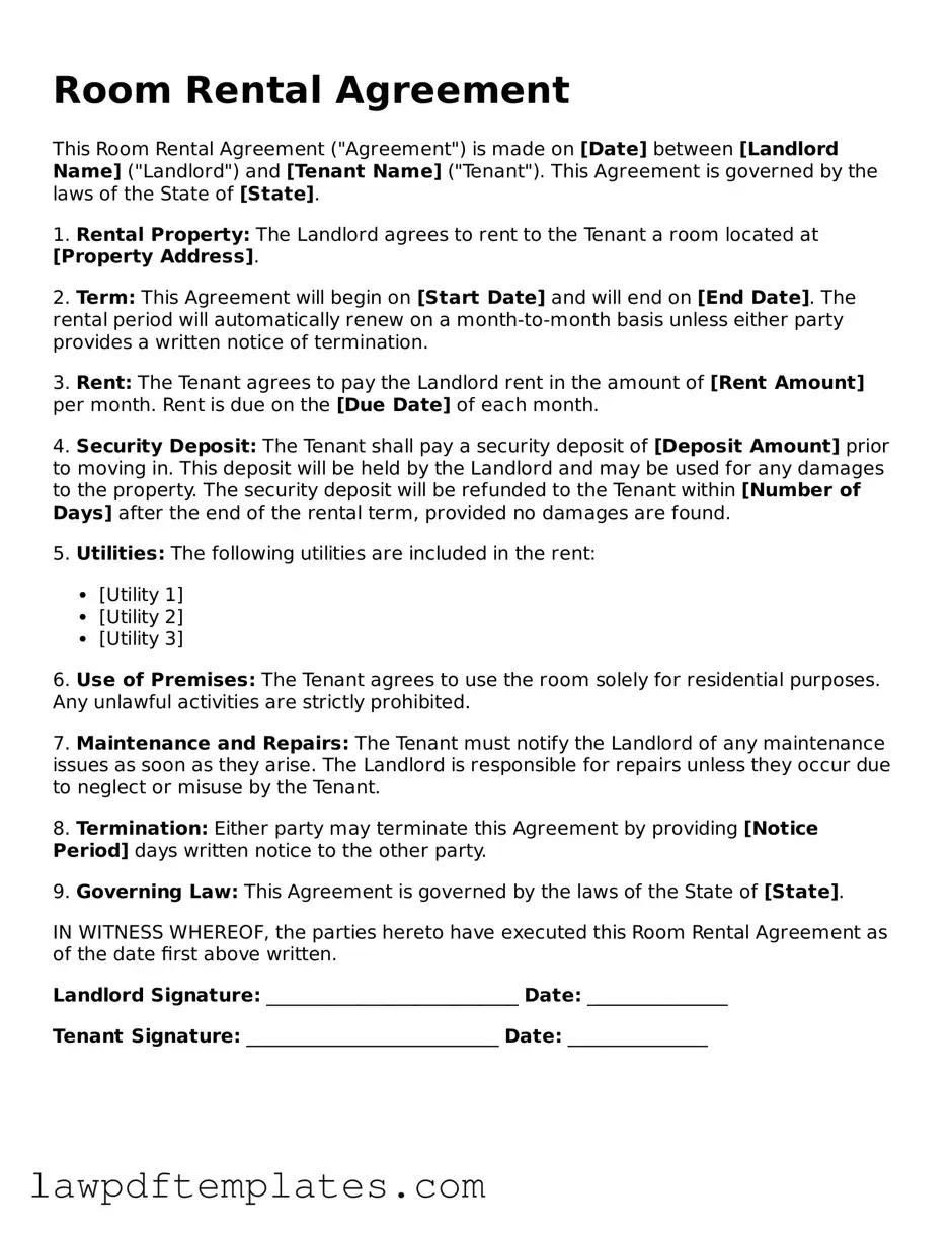 Attorney-Approved Room Rental Agreement Document