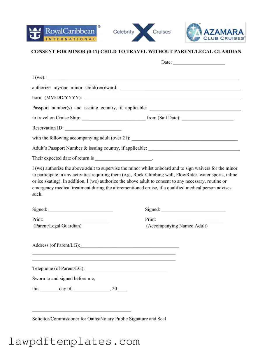 Fillable Royal Caribbean Parental Consent Template