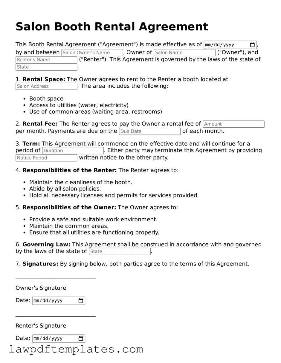 Attorney-Approved Salon Booth Rental Agreement Document
