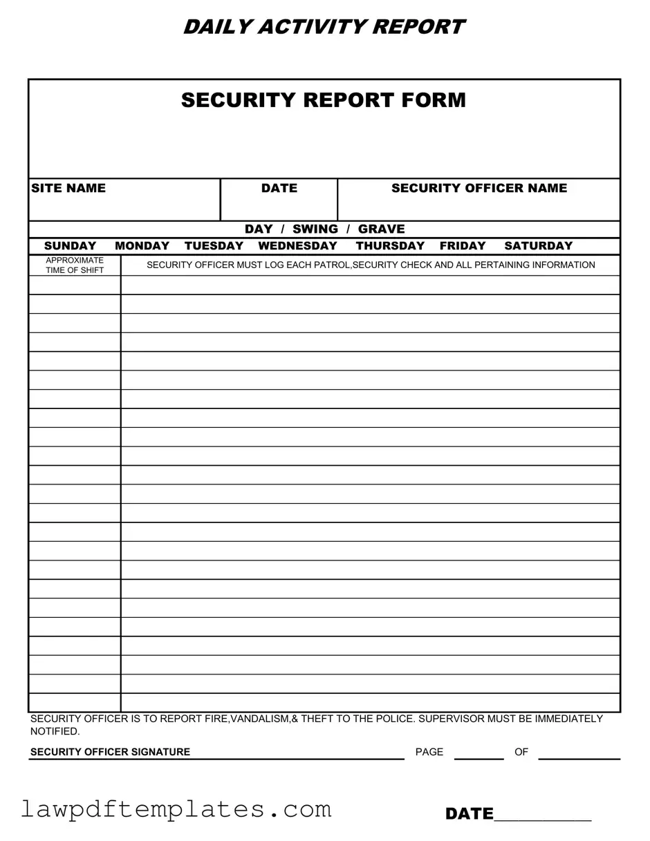 Fillable Security Guard Daily Report Sample Template