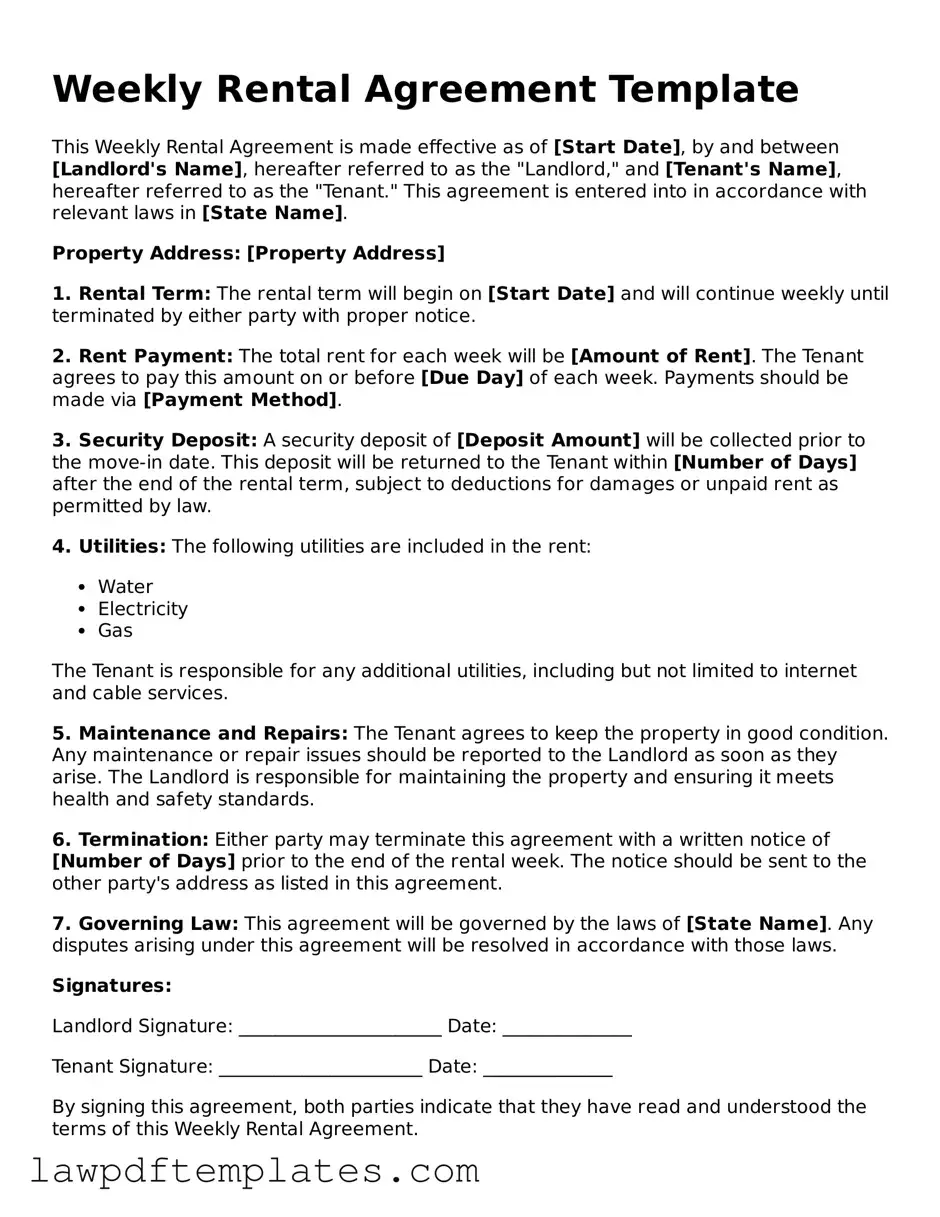 Attorney-Approved Weekly Rental Agreement Document