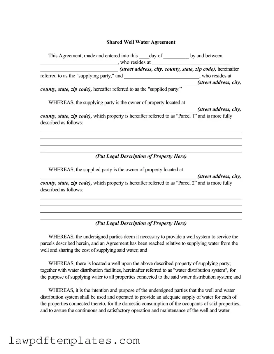 Fillable Shared Well Agreement Template
