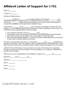 Attorney-Approved Affidavit Letter of Support for I-751 Document