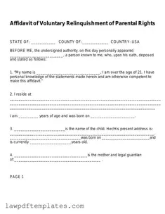 Fillable Affidavit Parental Rights Template