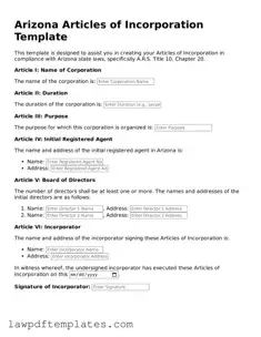 Free Articles of Incorporation Template for the State of Arizona