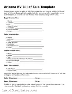 Free RV Bill of Sale Template for the State of Arizona