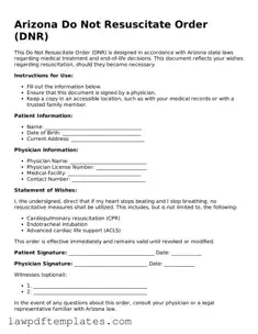 Free Do Not Resuscitate Order Template for the State of Arizona