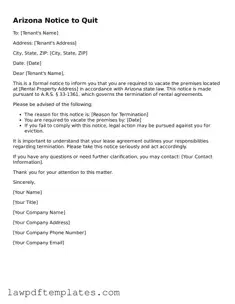 Free Notice to Quit Template for the State of Arizona