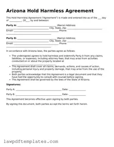 Free Hold Harmless Agreement Template for the State of Arizona