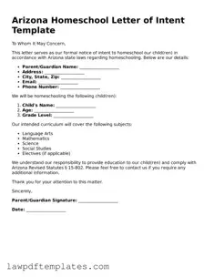 Free Homeschool Letter of Intent Template for the State of Arizona