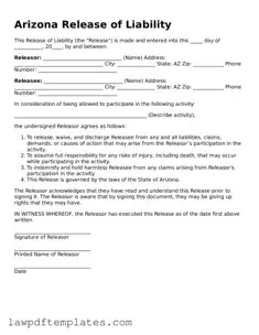 Free Release of Liability Template for the State of Arizona