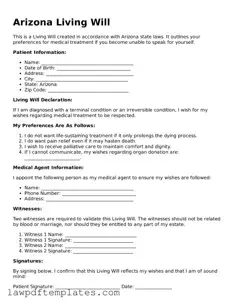 Free Living Will Template for the State of Arizona