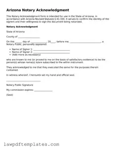 Free Notary Acknowledgement Template for the State of Arizona